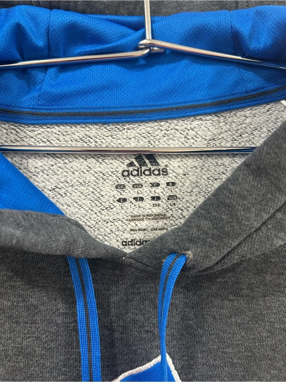 adidas Dark Gray Hoodie with Blue Logo and Liner